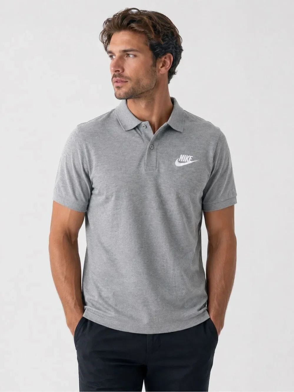 Nike Gray 100% Cotton Polo Shirt Mens Size M Short Sleeve Embroidered Logo